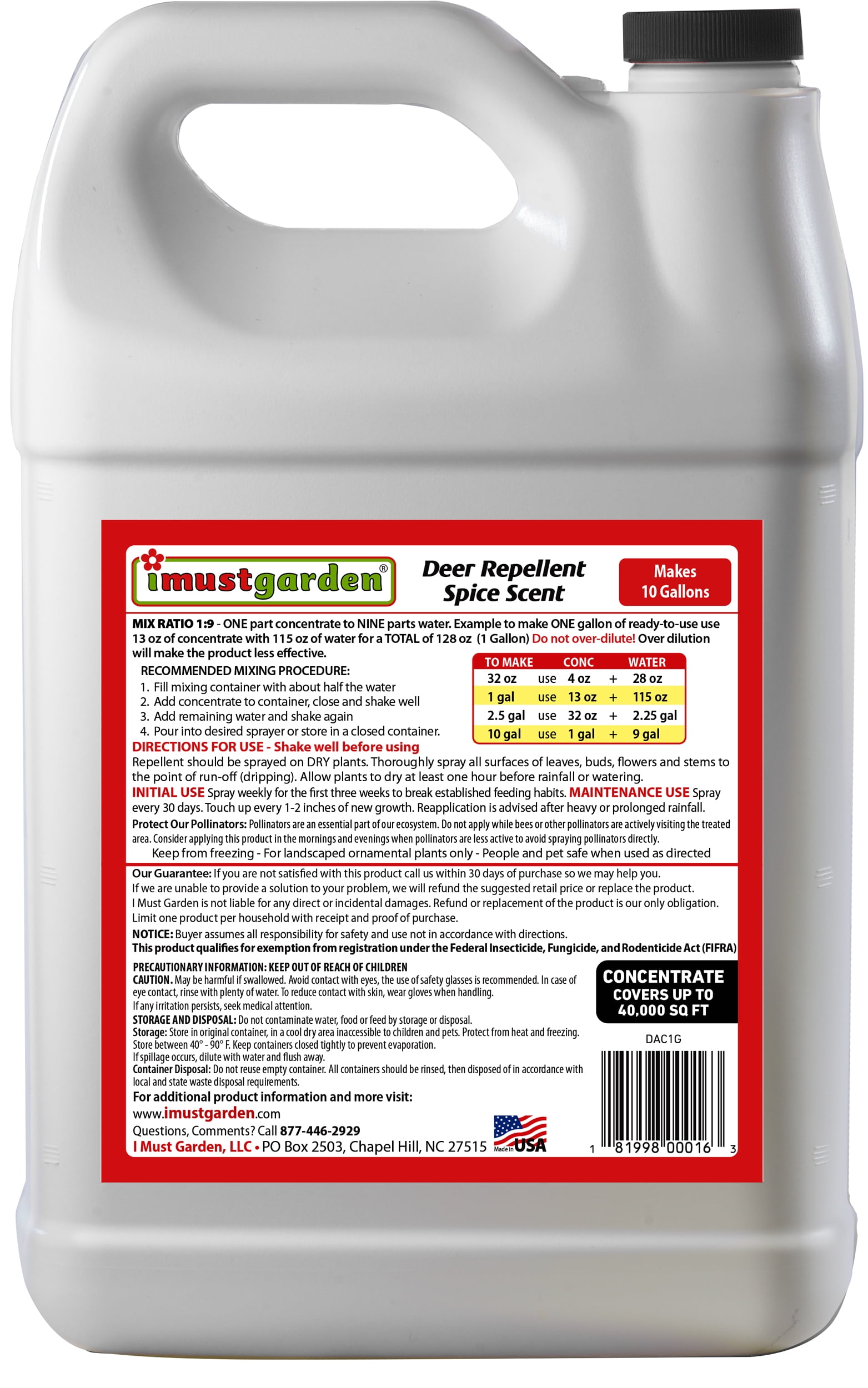 I Must Garden Deer Repellent: Spice Scent - 1 Gallon Concentrate