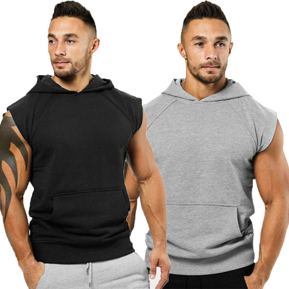 Men‘s Sleeveless Hoodie Hooded Sweatshirt Sport Gym Sweats Tops Shirts ...
