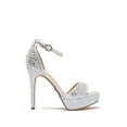 thumbnail image 3 of Lauren Lorraine Eifel Open Toe Rhinestone Ankle Strap Open Platform Prom Pumps (Silver, 7.5), 3 of 5