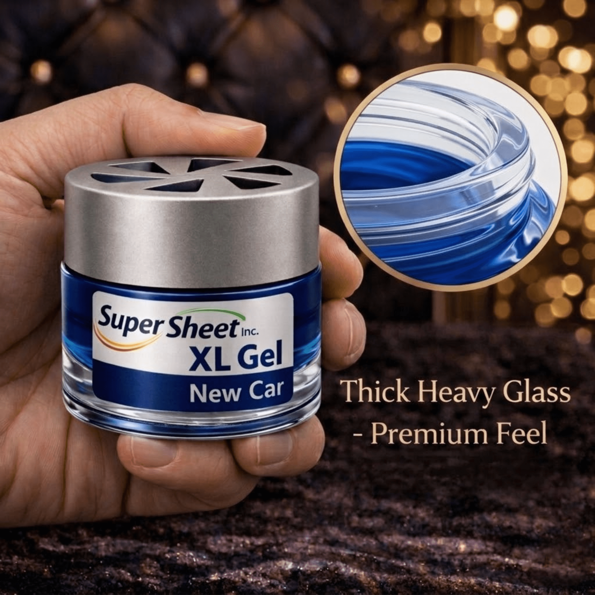 Super Sheet XL Gel Car Air Freshener - New Car Scent, Luxury Glass Jar Auto Fragrance, Long Lasting Gel Diffuser for Car, Home & Office - Made in USA, 4 Pack