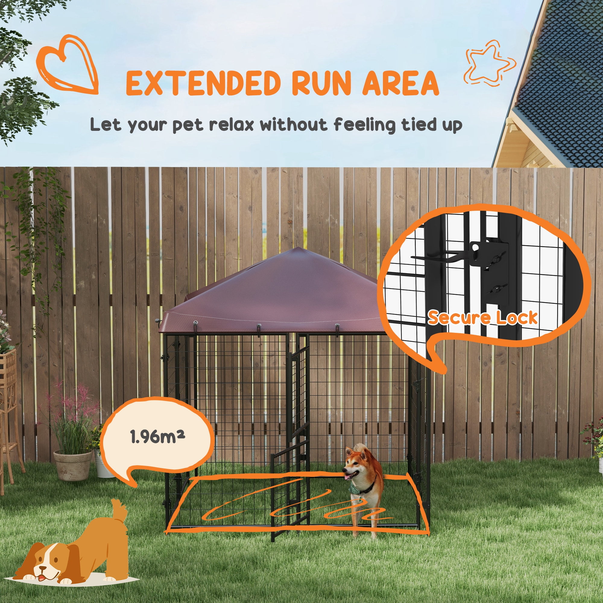 Luxvie Dog Kennel Outdoor with Waterproof Cover, Dog Playpen for Small and Medium-Sized Dogs with Two Part Door Design, Brown