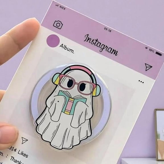 Ghost Book MagSafe Phone Grip: Halloween Cute Ghost Magnetic Popsocket, Book Lovers Phone Holder, Bookish Phone Stand, Autumn Gift