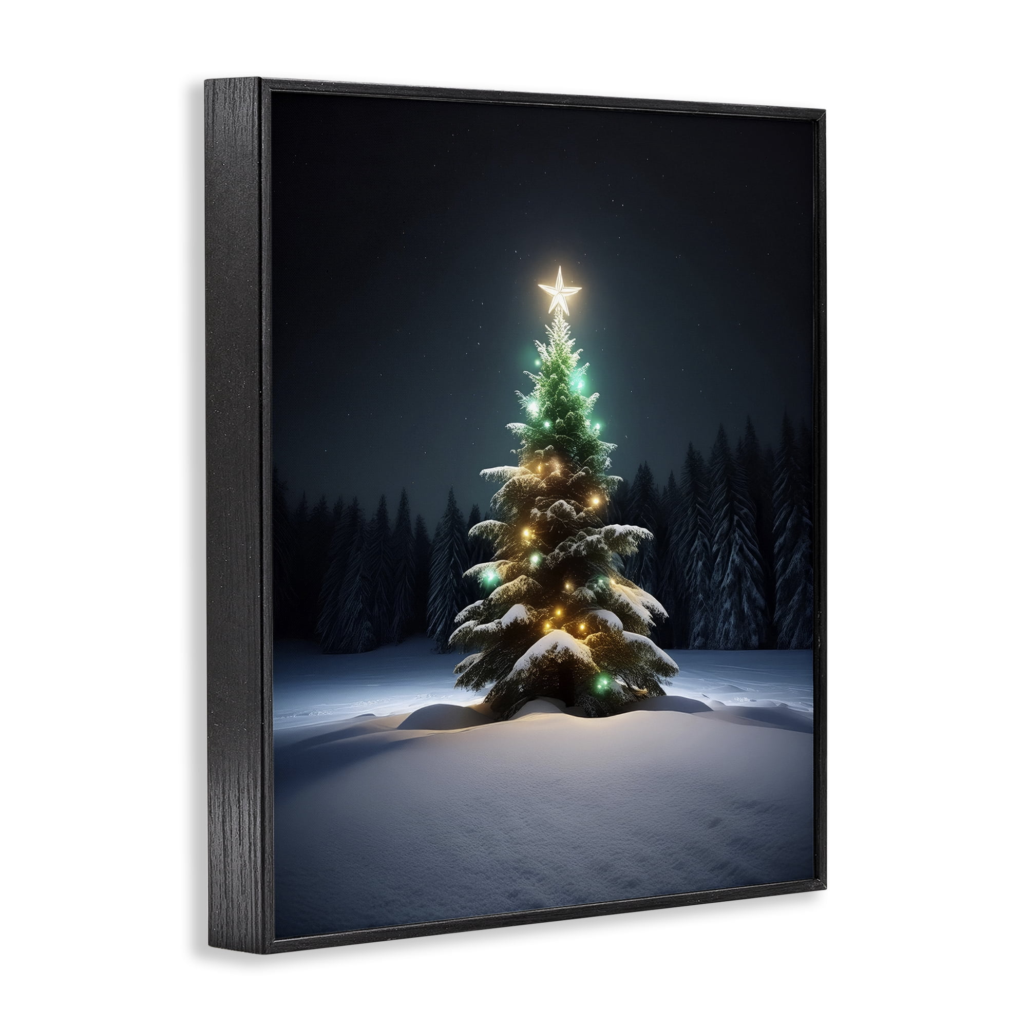 Stupell Industries Clear Night Snowy Tree Holiday Photography Black Framed Art Prints Wall Art, 24 x 30