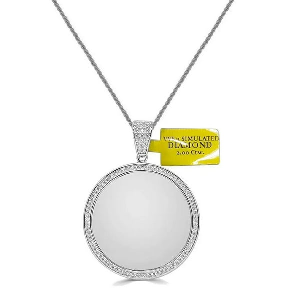 Hand Set 2.00 Cwt. VVS/1 Round Cut Simulated Diamond 14K Gold Over Real Sterling Silver Memory Picture Photo Frame Pendant Charm Chain 2''