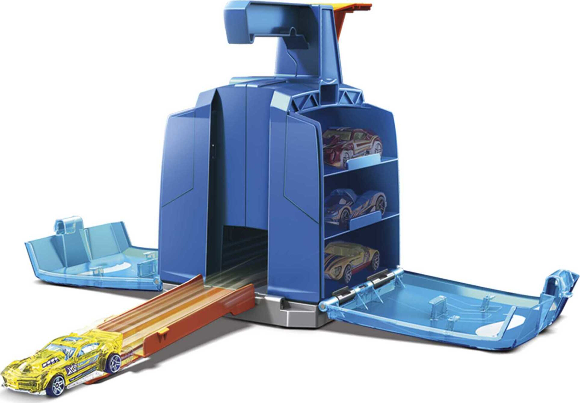 Hot Wheels Track Builder Display Launcher with 2 Toy Cars, Holds 6 1:64 Scale Vehicles - image 4 of 7
