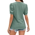 thumbnail image 5 of HUBERY Women Jacquard Lace V Neck Short Sleeve Solid Color Top, 5 of 5