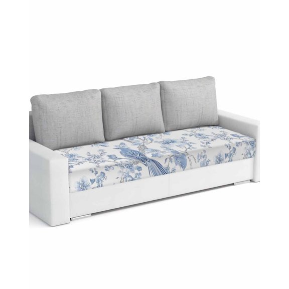 Light Blue Flowers Couch Cushion Covers Stretch, Washable Sofa Seat Covers Individual Seat Cushion Sofa Slipcovers Spring Summer Floral Birds Couch Cover Furniture Protector L-1PCS
