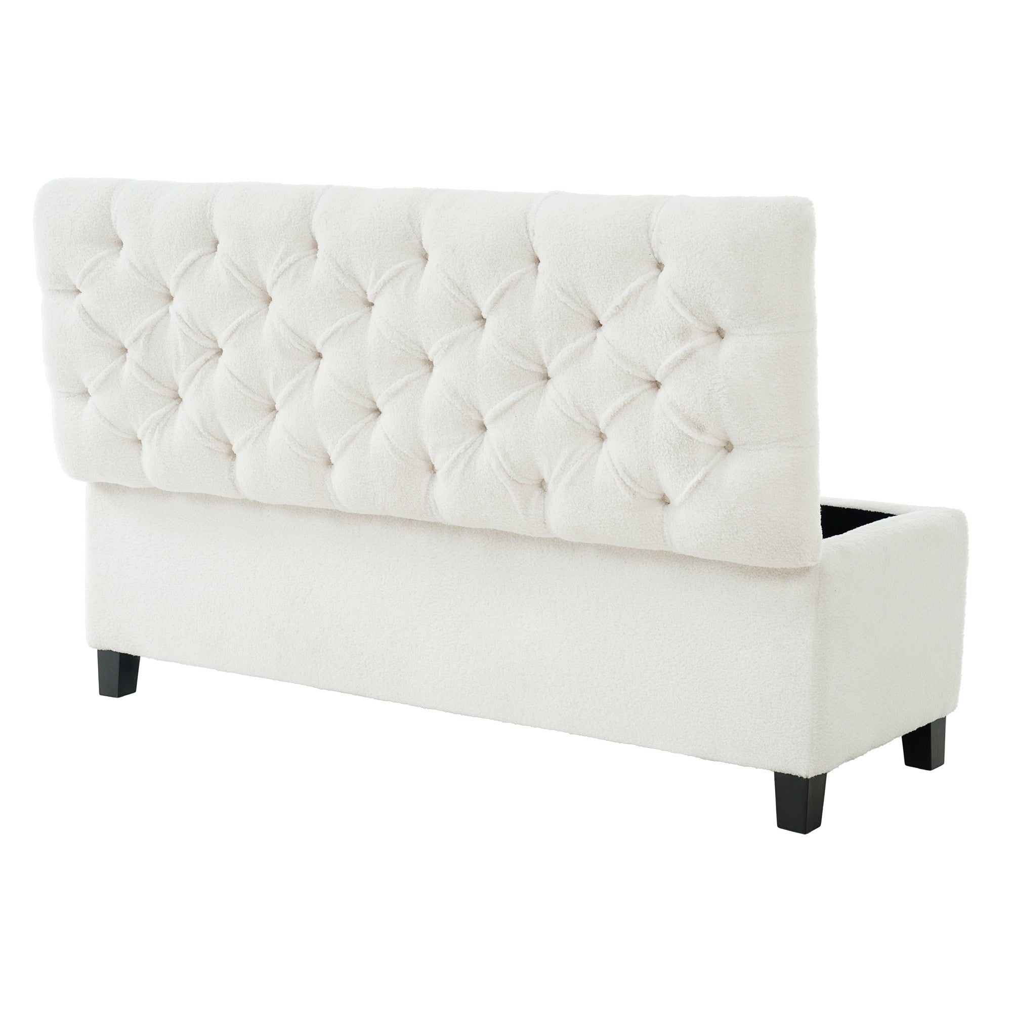 Sailvan 51" Boucle Storage Ottoman Bench,Upholstered End of Bed Bench with Button Tufting and Rubber Wood Legs for Bedroom and Entryway White