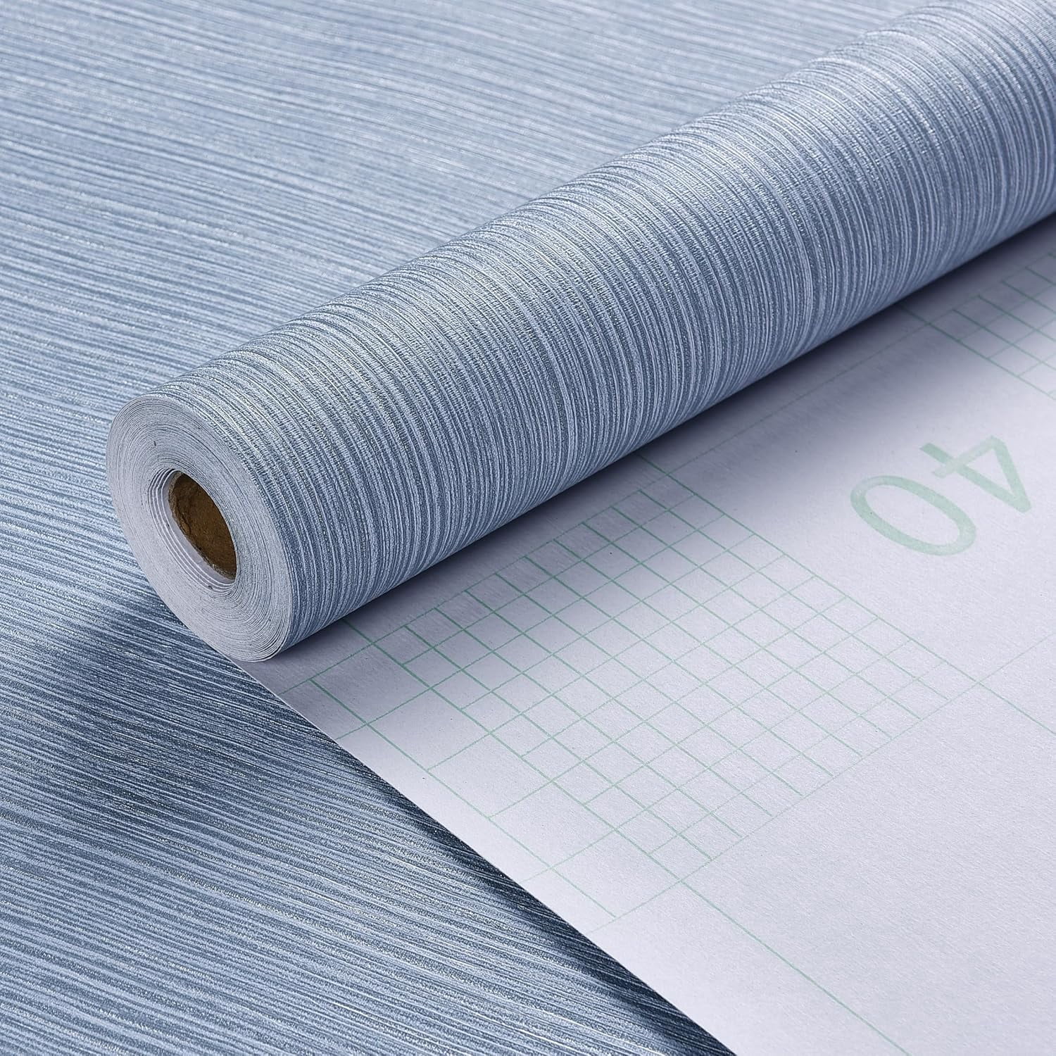 Grasscloth Wallpaper Textured 24in X 393in Fabric Contact Paper Grey Blue Wall Paper Textured Linen Peel and Stick Self-Adhesive Thick Vinyl Embossed Film Wallpaper (Gray Blue)