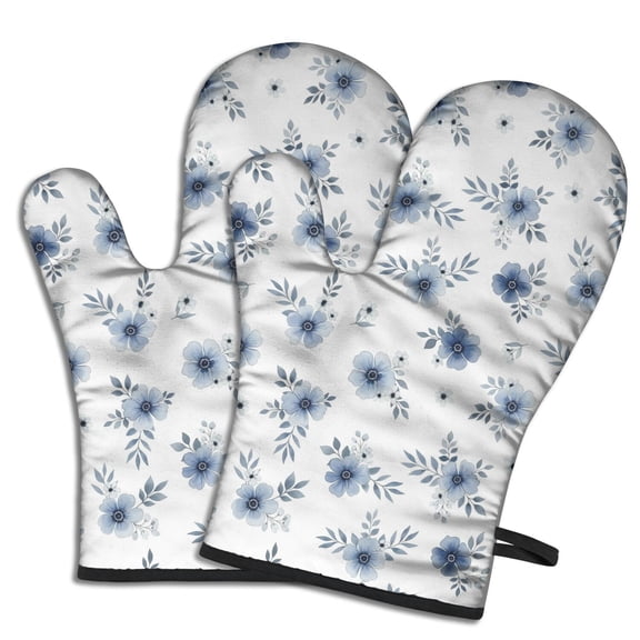 Pioneer Flower Floral Print Pattern Oven Mitt 2-Pack Set, Heat Resistant Kitchen Gloves, 7.7" X 12"