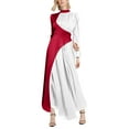 thumbnail image 2 of Zedker Dress for Women Elegant Long Sleeve Color Block Maxi Dress Mock Neck Pleated A-Line Fall Wedding Guest Dresses for Women Plus Size Red XL, 2 of 6