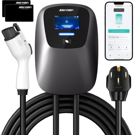 Level 2 EV Charger 48Amp 240V NEMA 14-50 Plug: Electric Vehicle Charging Station with APP Control, WiFi Enabled EVSE, RFID Card - Compatible with Tesla and All EV Brands (Gray)