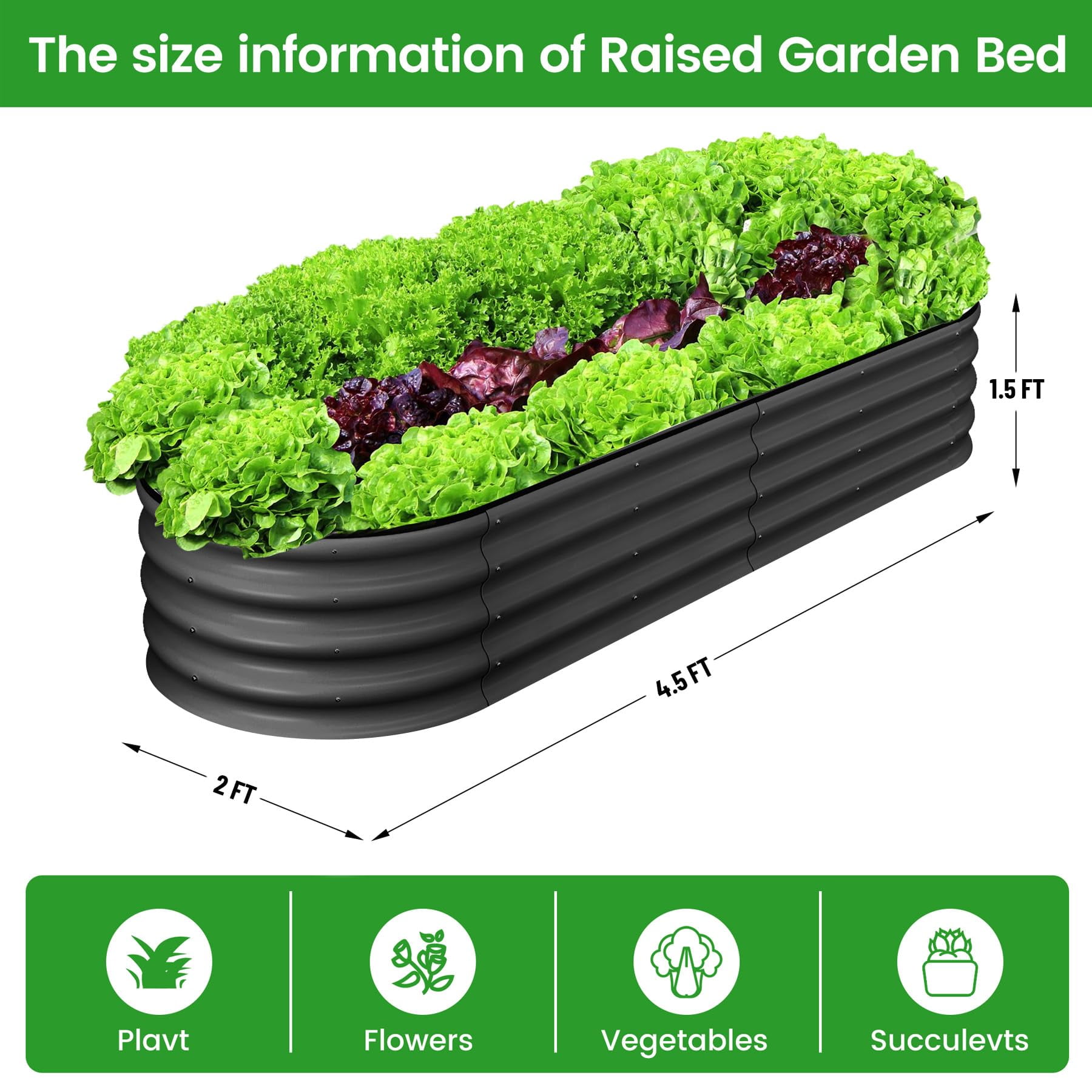 Huisuilinss Galvanized Raised Garden Bed,Oval Garden Boxes Outdoor,Metal Planter Box,Open-Ended Base Raised Planter Beds For Vegetables Flower Herb,2PCS