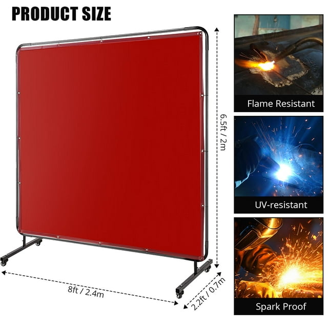GloryStar Écran de Sécurité de Soudure Mobile 8'x6', Partition en Vinyle Résistant aux Flammes avec Panneau de Protection UV Transparent et Roues