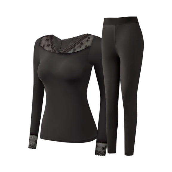 Hugcore Thermal Underwear for Women Elastic Thermal inner Wear Women's Thin Thermal Underwear Set High Elastic Long Base Layer Womens Thermal Set, Black, L