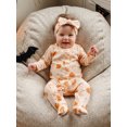 thumbnail image 4 of RUINIXCW Baby Girls Halloween Zipper Jumpsuit Long Sleeve Round Neck Bow Pumpkin Print Footed Romper with Headband, 4 of 8