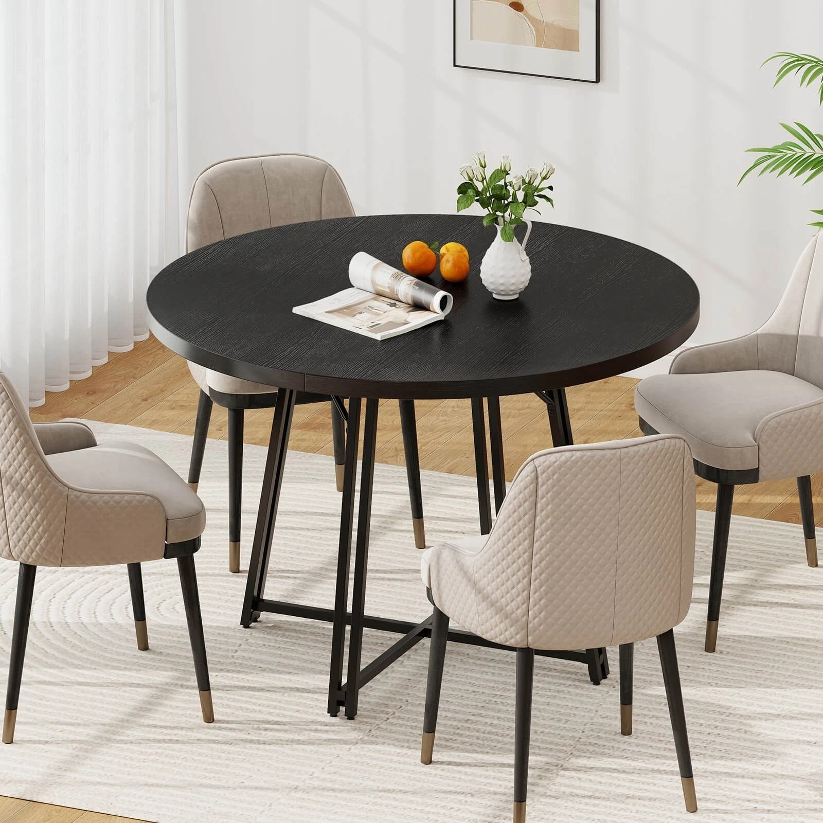 Auranook 47 Inch Dining Table w/8 Metal Supporting Legs & Cross Base for Dining Room
