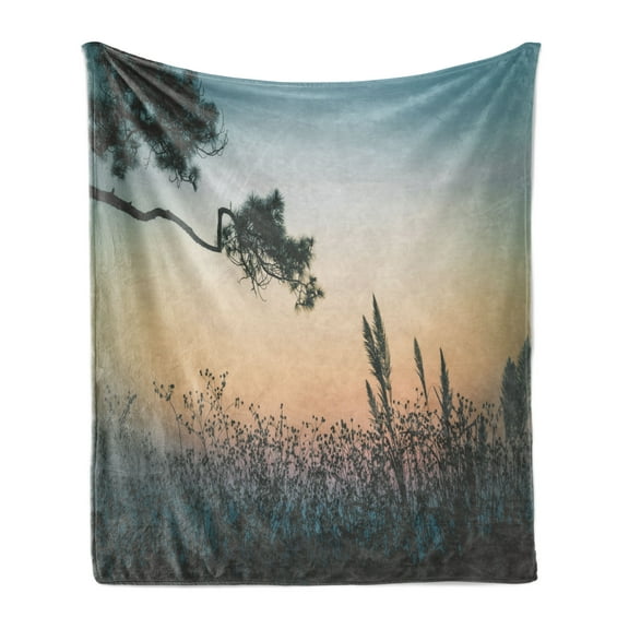 Landscape Soft Flannel Fleece Throw Blanket, Thailand Phurue Sunset Scene in Spring Season South East Pastoral Photo, Cozy Plush for Indoor and Outdoor Use, 70" x 90", Multicolor, by Ambesonne