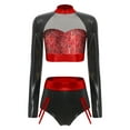 thumbnail image 3 of Xnihocha Womens Pcs Metallic Shiny Set Rave Outfits Long Sleeve Cropt Tops With Shorts Bottom For Halloween Red XL, 3 of 5