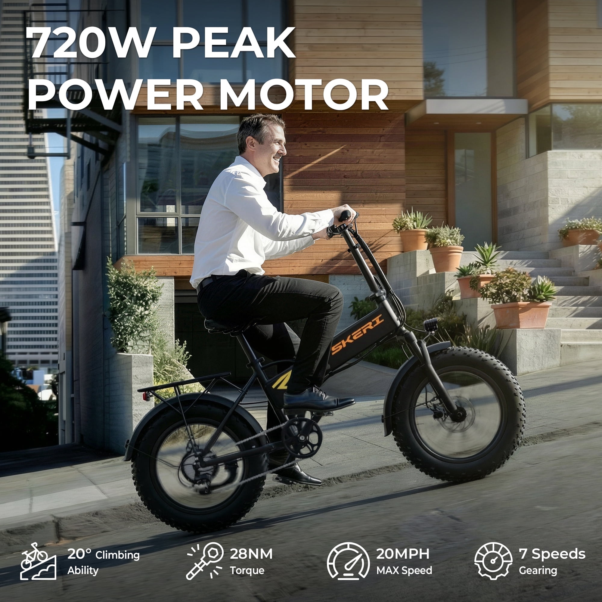 Skeri 20" Fat Tire Folding Electric Scooter Bike for Adults, 500W E-Mountain Bike 48V 18AH with 7-speed Gears, UL2849