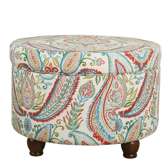 Homepop Home Decor | Upholstered Round Storage Ottoman | Ottoman with Storage for Living Room & Bedroom Bold Paisley Large