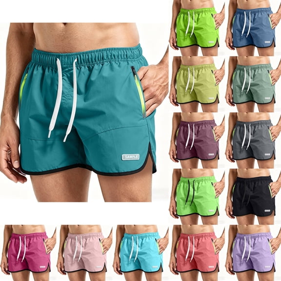 Sheghy Athletic Shorts 100%Cotton Men's Solid Color Casual Sports Elastic Waist Drawstring Pocket Shorts