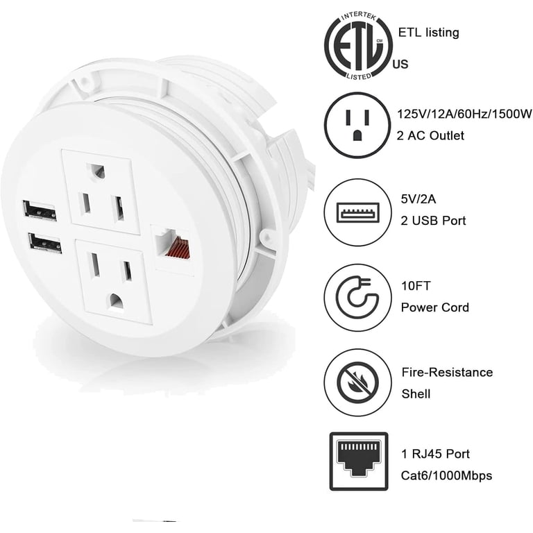 Desktop Power Outlet Desktop Power Grommet With Fast Charging - 2 AC ...