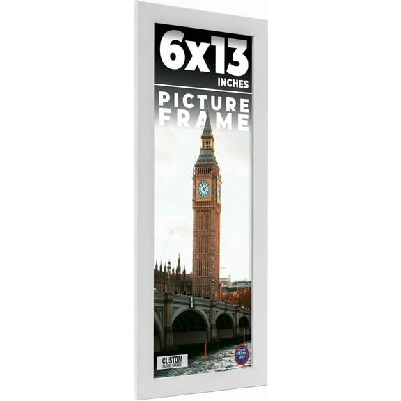 6x13 Frame White Solid Wood Picture Frame Includes UV Acrylic Shatter Guard Front, Acid Free Foam