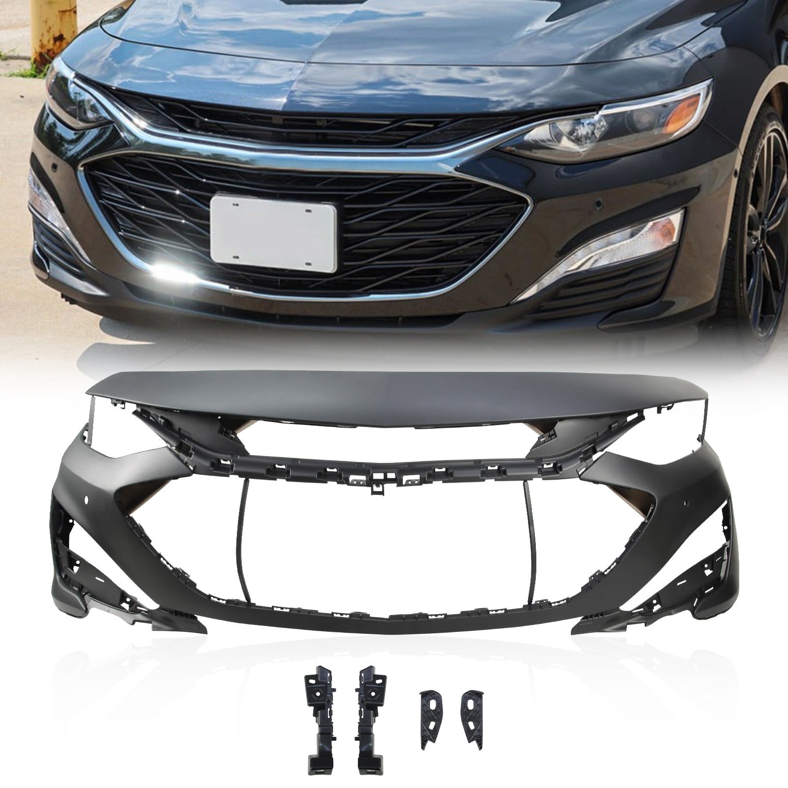 Primed Front Bumper Cover For 2019-2021 Chevy Malibu W/Senser Holes