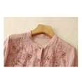 thumbnail image 4 of Jxximdong Button Down Shirts for Women, Women's Cotton New Oriental Loose Embroidered Tops Summer Mid Length 3/4 Sleeve Shirt, Pink Women's Blouses, 4 of 8