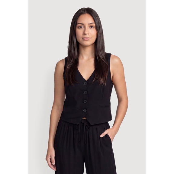 Women's Linen Button Front Blazer Vest