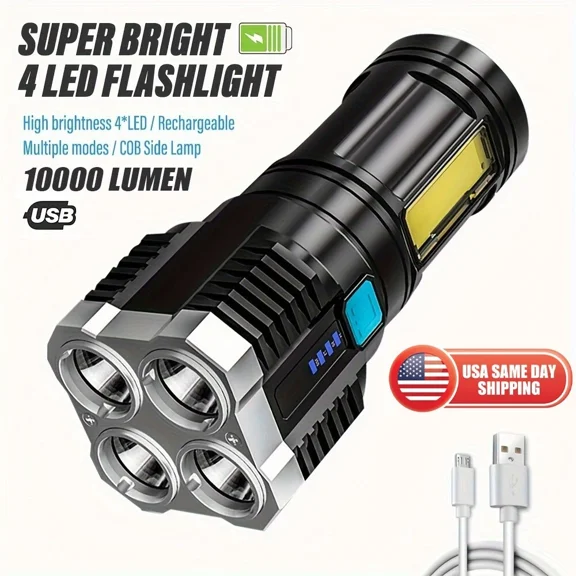 10000Lm Recharge Flashlight Super Bright Led Waterproof Camping Emergency Hiking