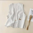 thumbnail image 2 of Lovskoo Women's Cotton Linen Sleeveless Vest Casual V Neck Button Down Blazer Waistcoat Jackets White, 2 of 8
