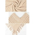 thumbnail image 4 of StylesILove Autumn Winter Women Striped Knitted V-Neck Fringe Poncho Pullover Sweater Lightweight Cape Cozy Wrap Tassel Shawl (Khaki), 4 of 6