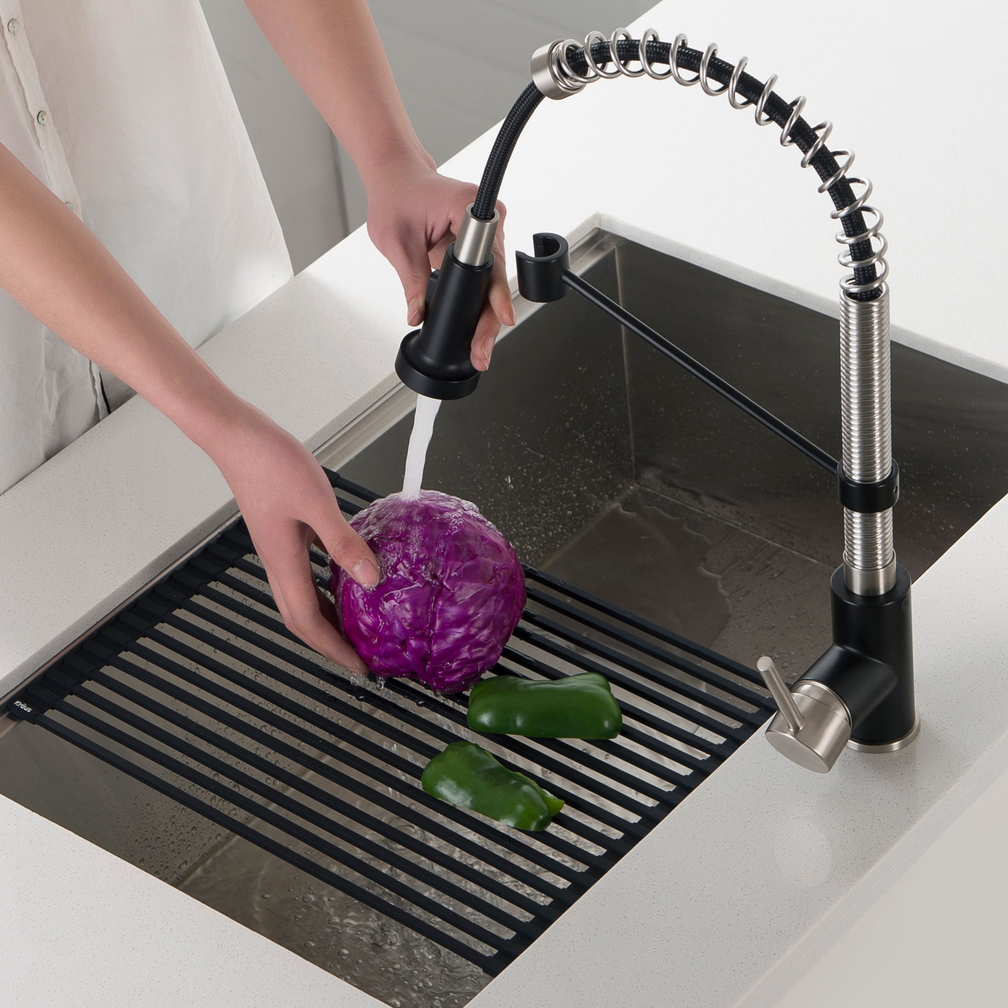 Kraus Multipurpose Workstation Sink Roll-Up Dish Drying Rack in Light Grey