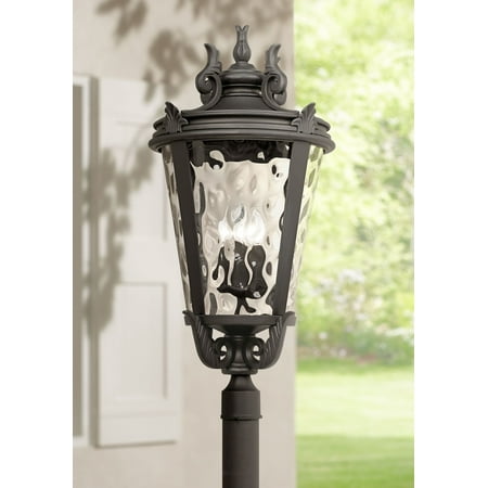 John Timberland Traditional Outdoor Post Light Textured Black Scroll 33 1/2 Clear Hammered Glass for Exterior Garden Yard Patio