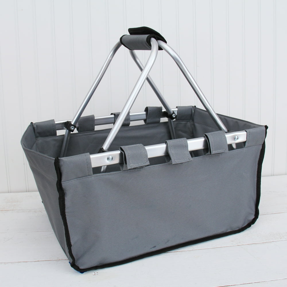 Threadart Large Collapsible Market Basket Grey Aluminum Frame