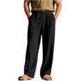 thumbnail image 2 of GrmtClth Men's Linen Pants Lightweight Casual Elastic Waist Pants Wide Leg Breathable Trousers with Pockets Black XXXL, 2 of 8