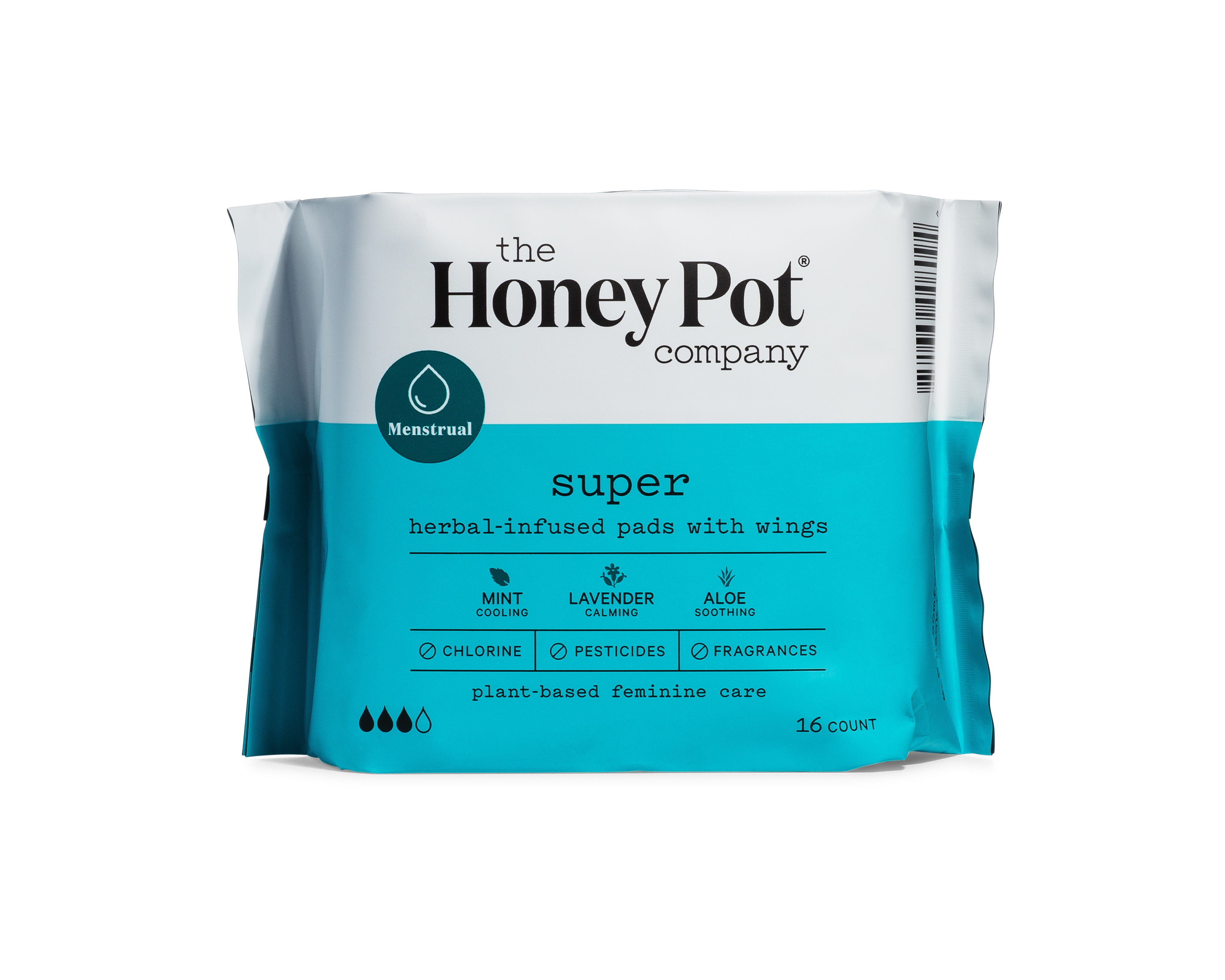 The Honey Pot Company Super Herbal Menstrual Pads with Wings, 16 Count