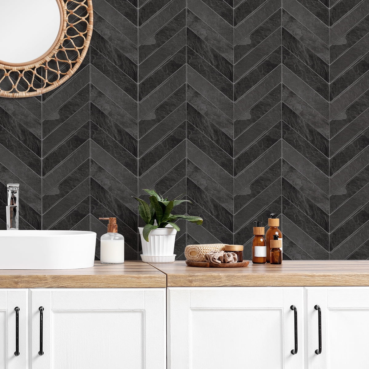 10-Sheet Self-Adhesive Kitchen Tile Backsplash, Dingrich 9x11.4inch 3D Peel and Stick Wall Tile Backsplash Stickers, Wall Decor Stickers for Kitchen, Bedroom, Living Room - Black