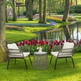 thumbnail image 3 of 3-Piece Patio Conversation Bistro Set, Outdoor All-Weather Wicker Furniture for Porch, Backyard with 2 Wide Ergonomic Chairs, Cushions, Glass Top Table, Outdoor Chair Set for Poolside, Tan, Q17619, 3 of 13