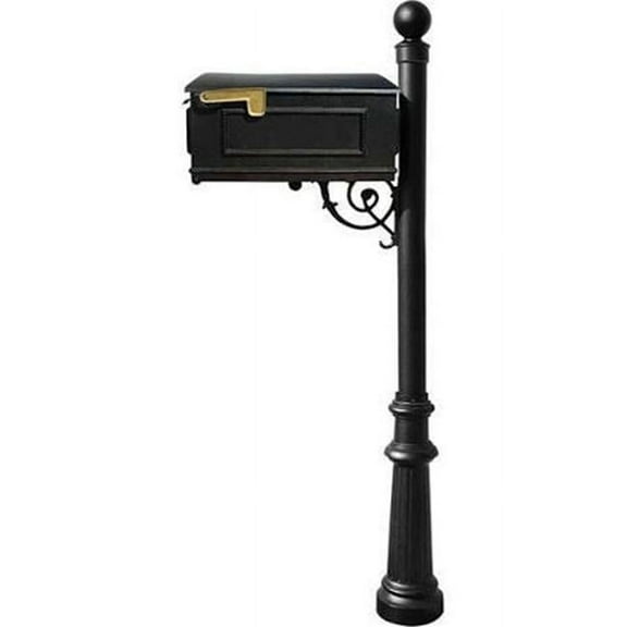 Mailbox System with Post Fluted Base & Ball Finial, Black