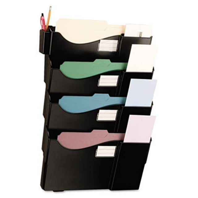 Grande Central Filing System- 4 Pocket- Wall Mount- Plastic- Black