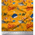 thumbnail image 1 of Soimoi Silk Fabric Coral,Whale & Jellyfish Ocean Print Fabric by Yard 42 Inch Wide, 1 of 1