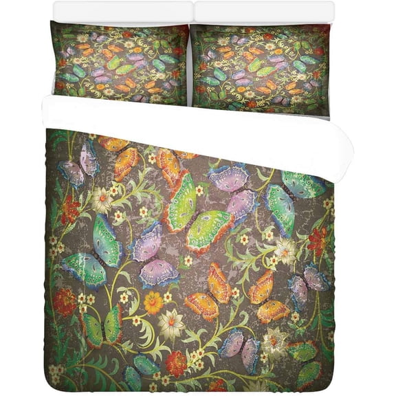 FMSHPON 3 Piece Bedding Set Floral Butterflies Twin Size Duvet Cover with 2 Pillowcase for Home Bedding Room Decoration