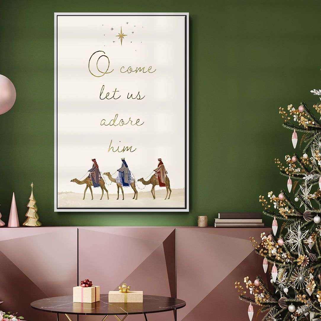 Away in a Manger Collection B - Framed Gallery Wrapped Holiday Canvas - 25 x 37 - White Frame