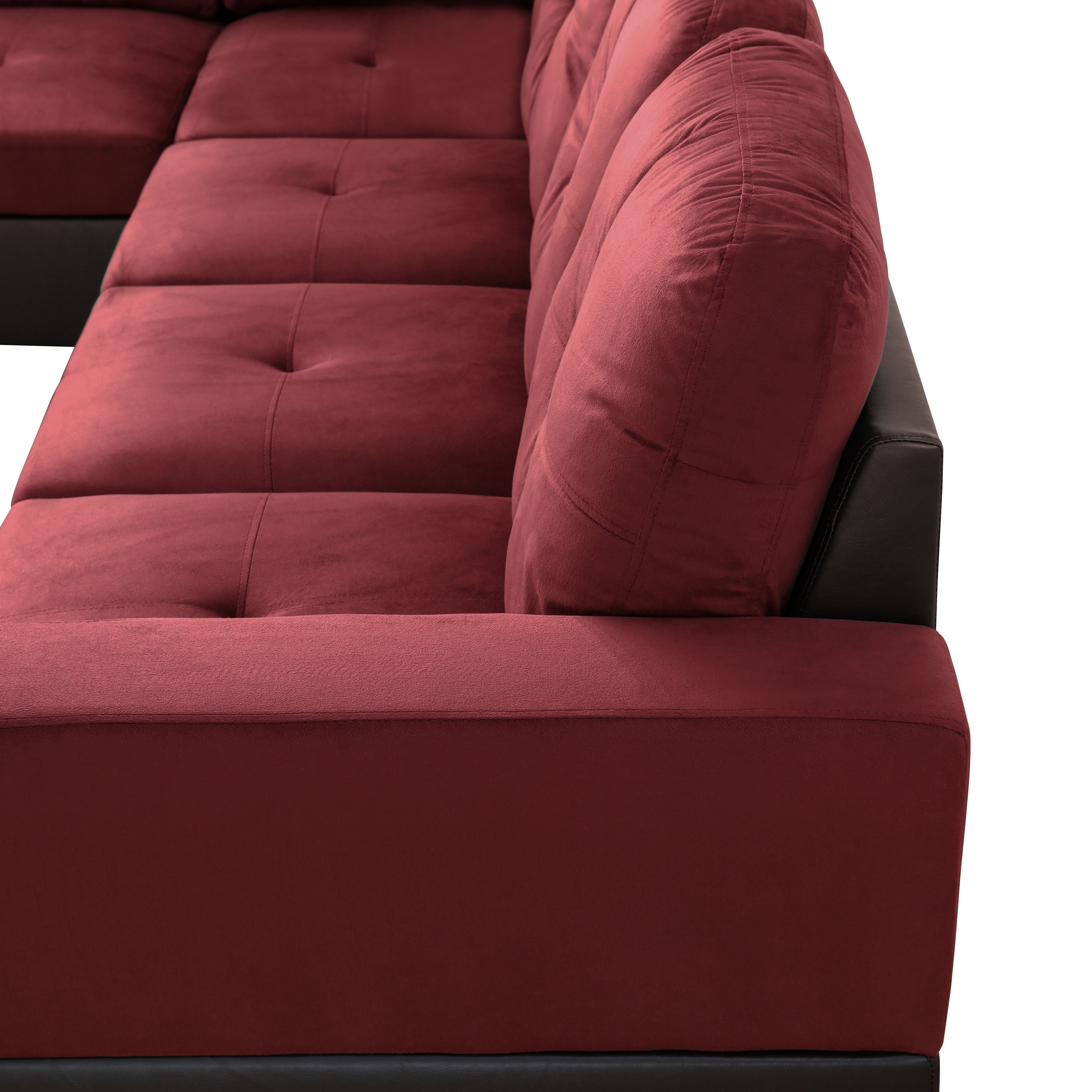 MAYEERTY 103.5 Inch Red Flannel PVC 3-Piece Living Room Sofa Set, Comfortable Combined Fabric Leather Couch Set