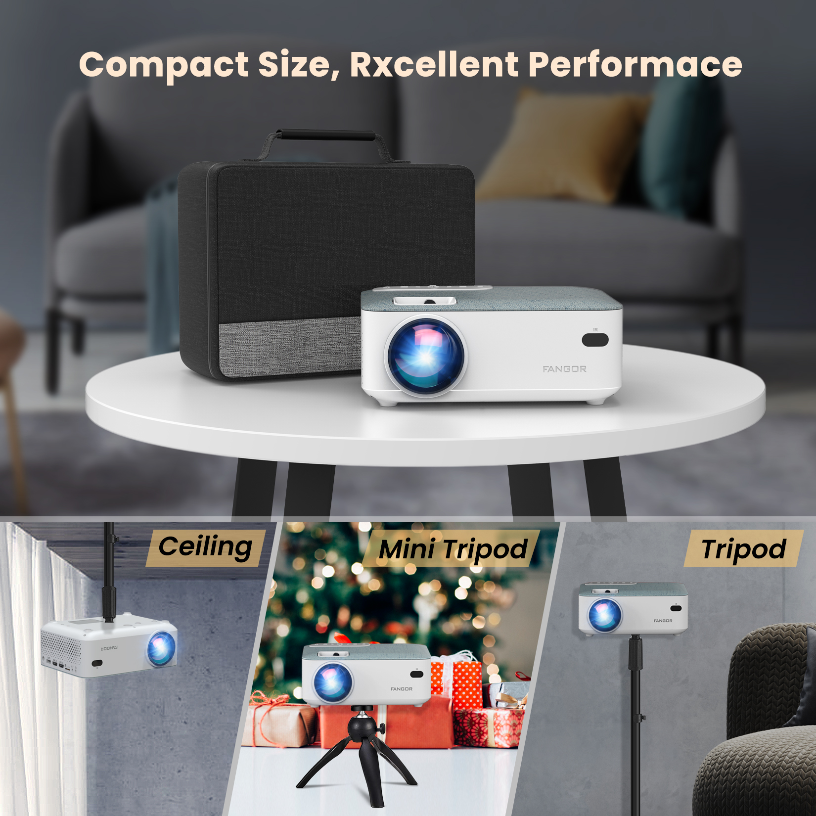 FANGOR 1080p Support Bluetooth Projector, Portable Mini  Projector With Tripod & Carry Bag , 200" Projection Size ideal for Home Theater& Outdoor Movies - image 3 of 12