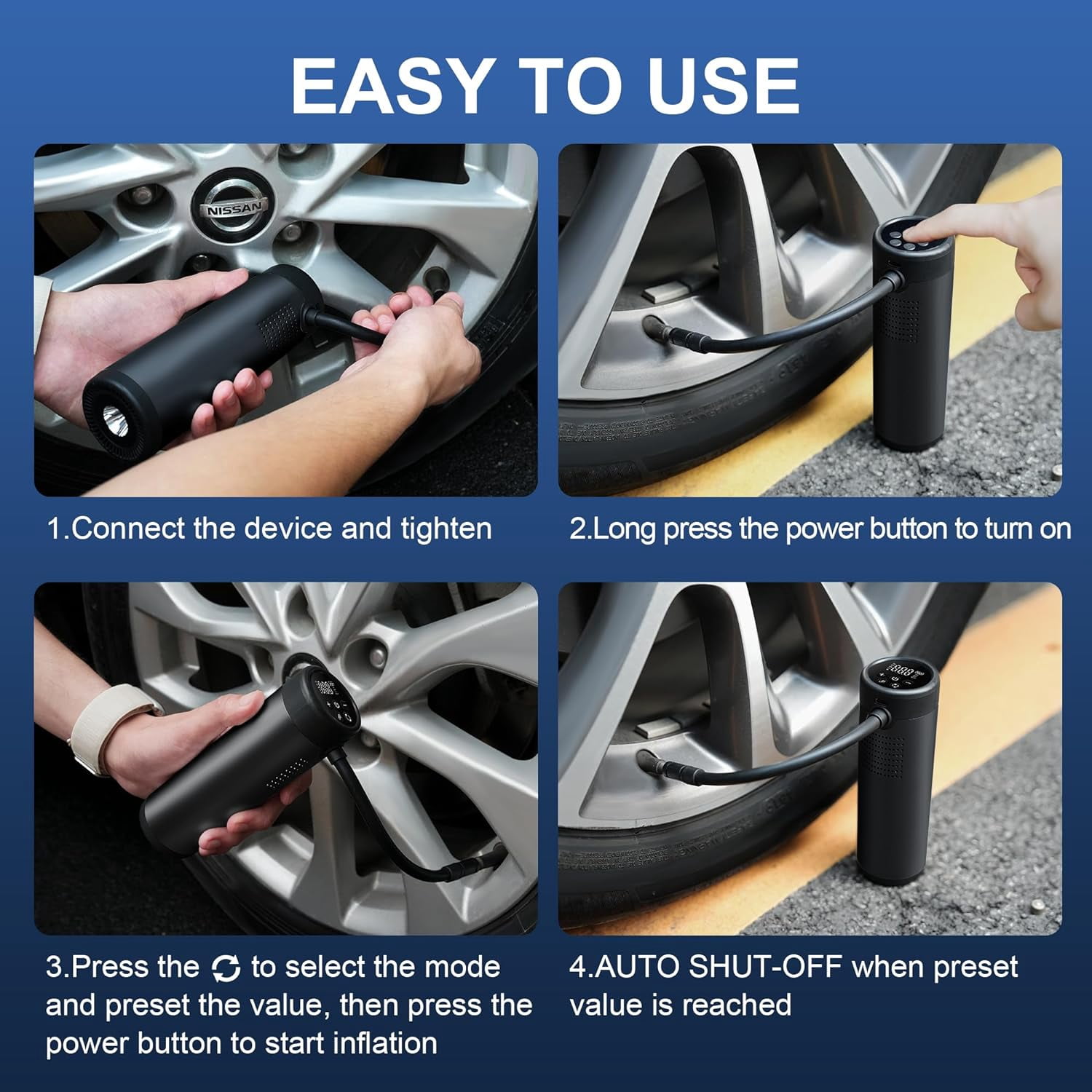 Tire Inflator Portable Air Compressor, 150 PSI Portable Air Pump for Car Tires, Electric Air Compressor Car Accessories with Pressure Gauge LCD Screen for Car, Motorcycle, Bicycle and More