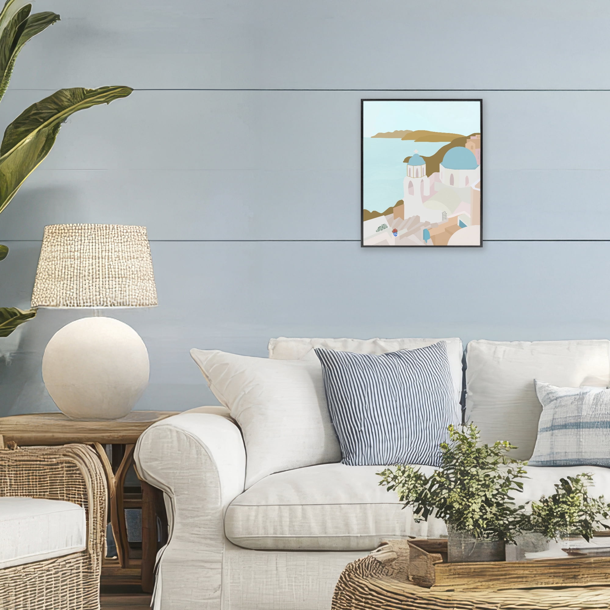 Stupell Industries Coastal Santorini Vibes Black Framed Giclee Art, design by Anna Quach